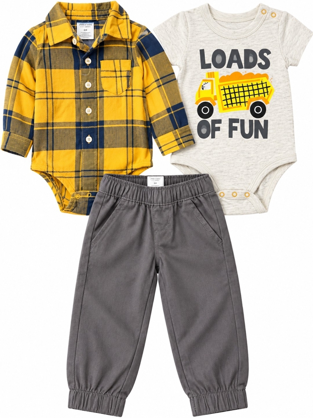 Carter's Yellow Navy Plaid Shirt Bodysuit Set with Gray Pants